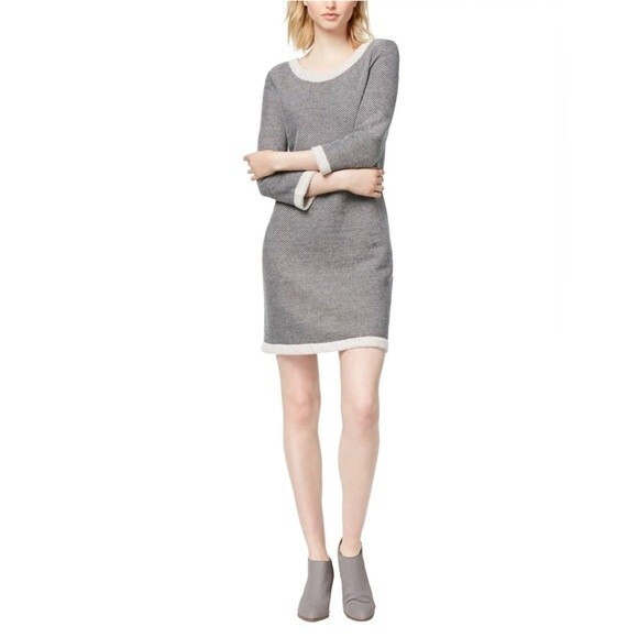 Women’s Anthropologie Maison Jules gray and white 3/4 sleeved Sweater Dress - Picture 1 of 6